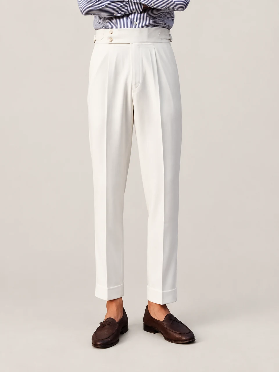 Harrison Double-Button Trousers — White — product photograph