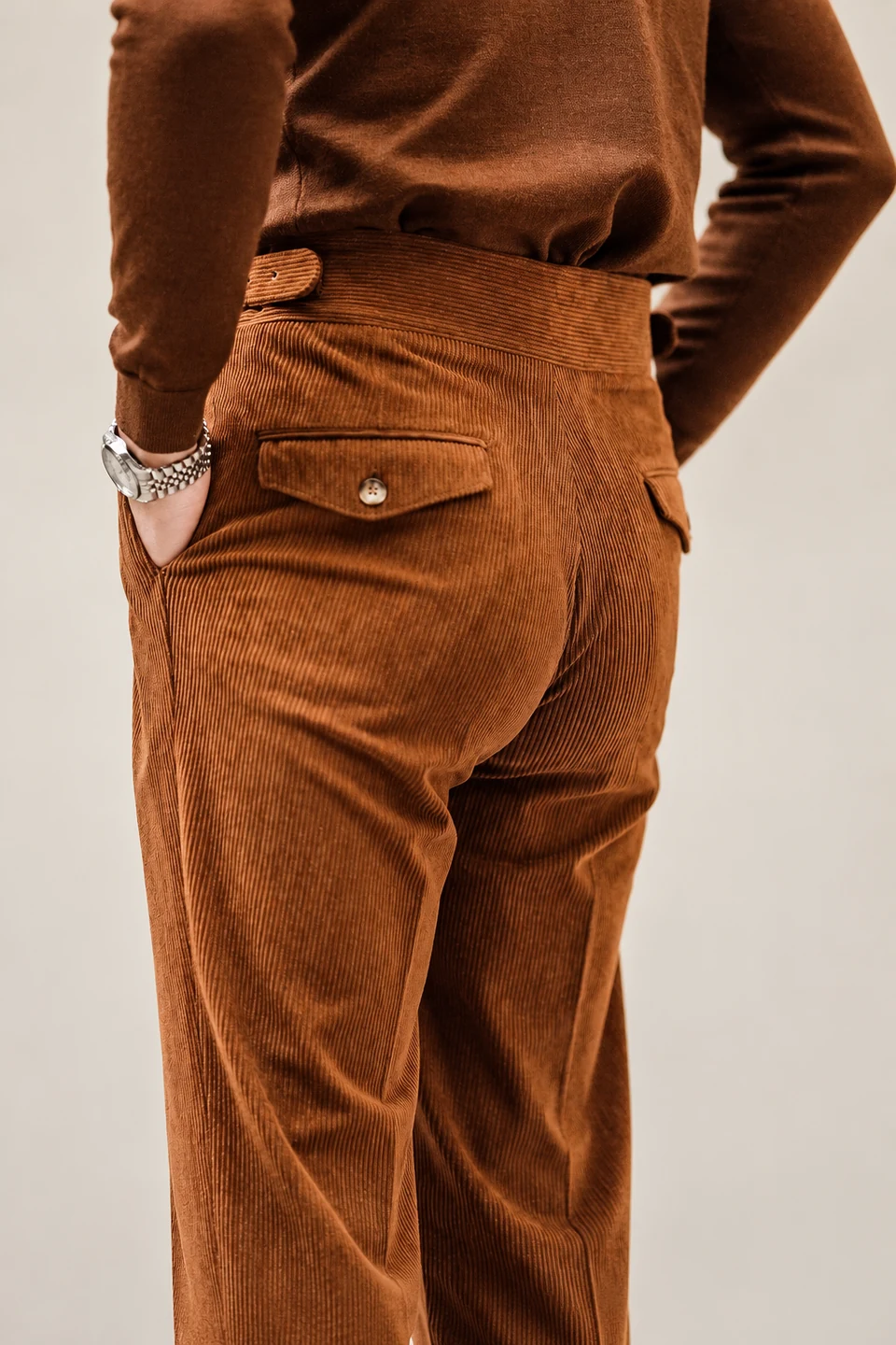 Wesley Corduroy Trousers — Brown — back detail