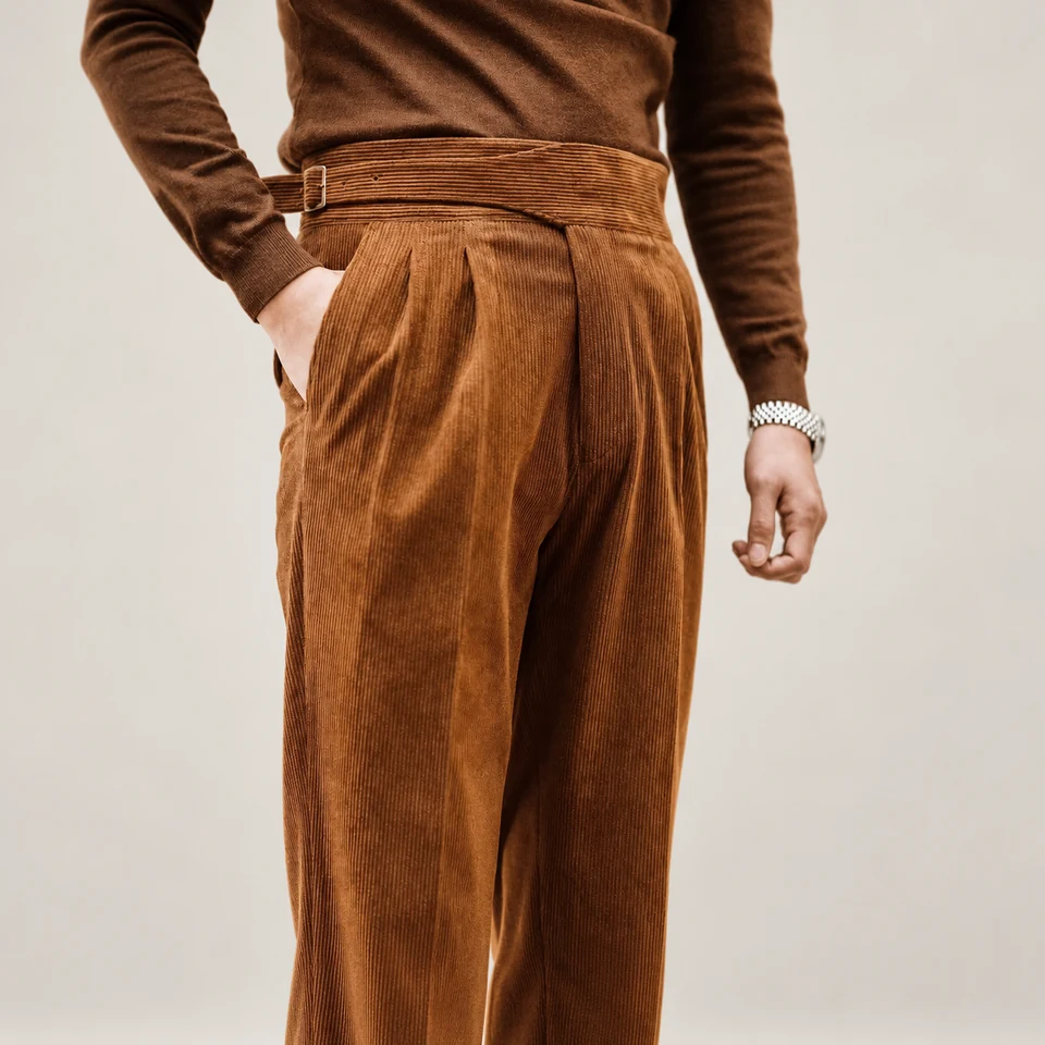 Wesley Corduroy Trousers — Brown — waist detail