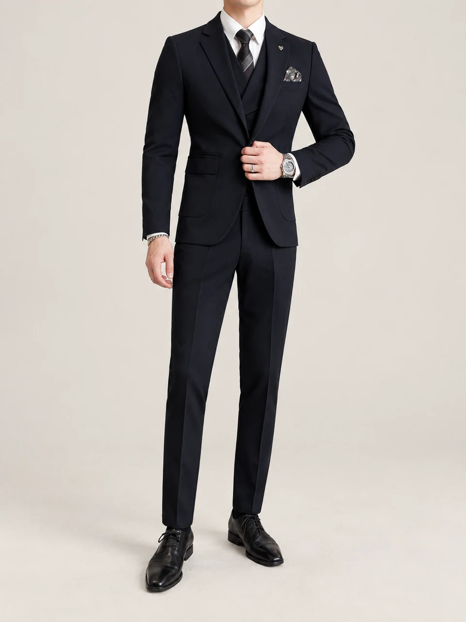 Felix Three-Piece Suit — BLACK — product photograph