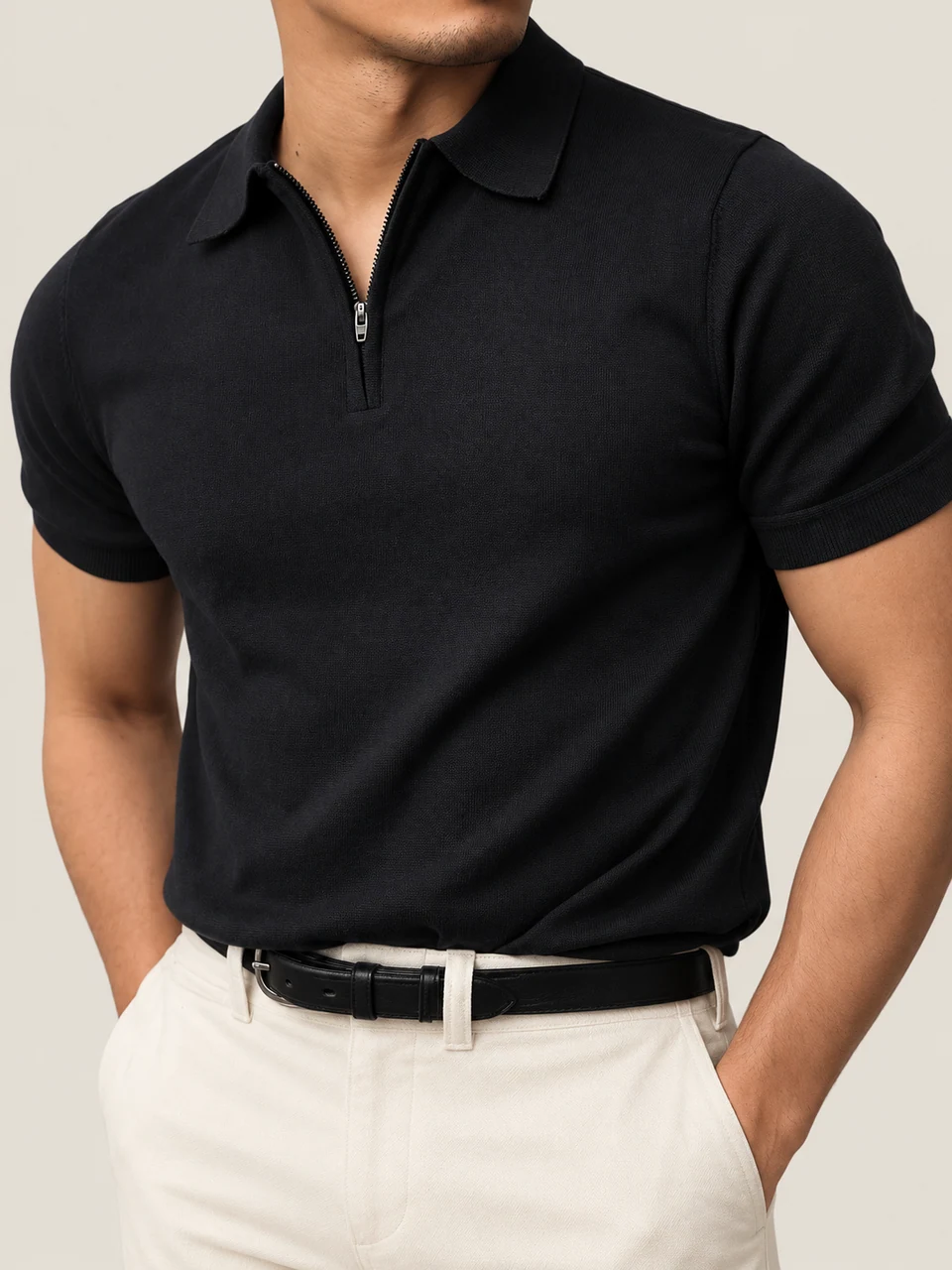 Harrison Quarter-Zip Polo — BLACK — product photograph
