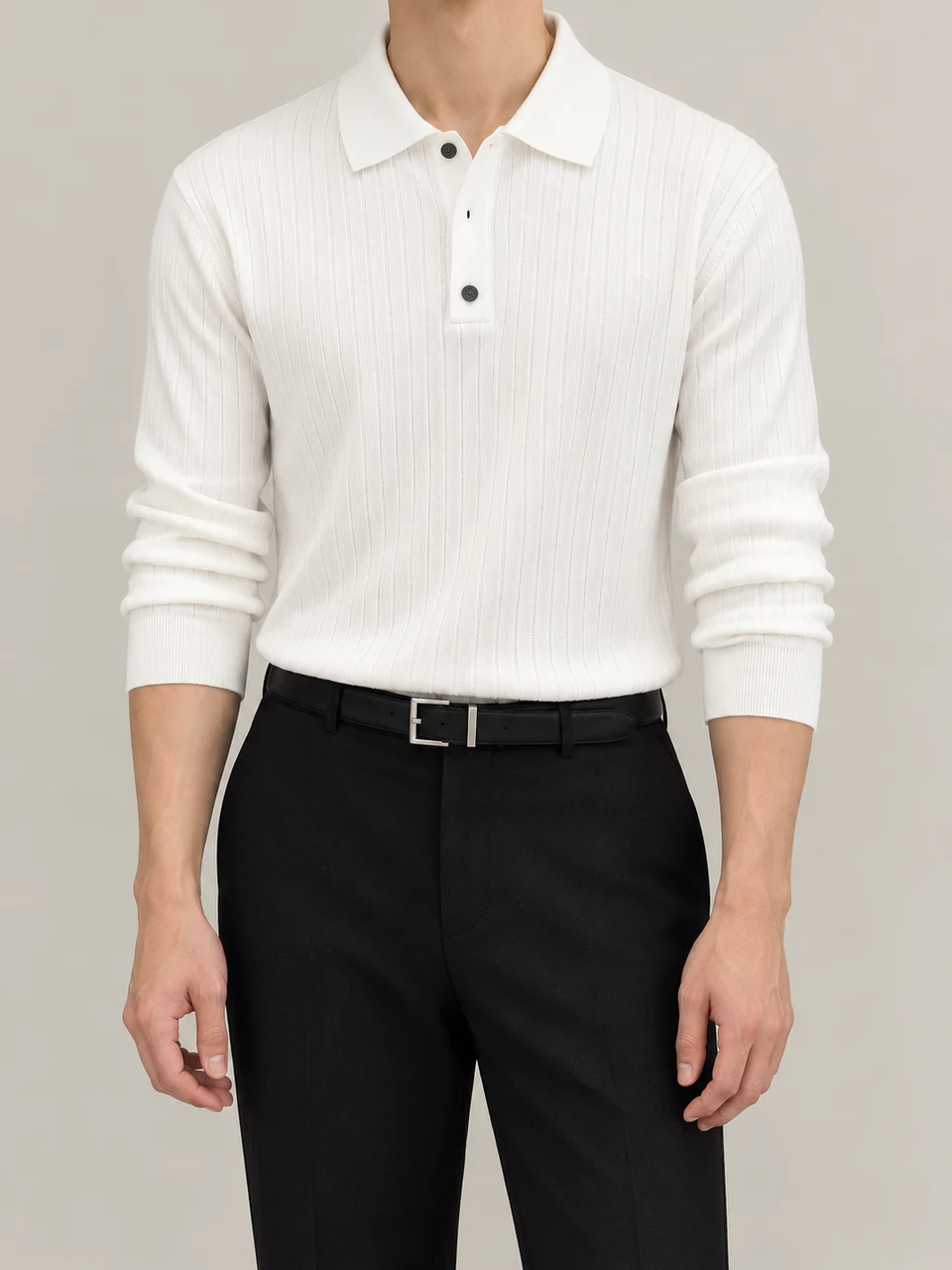 Bennett Button Knit Polo — White — product photograph
