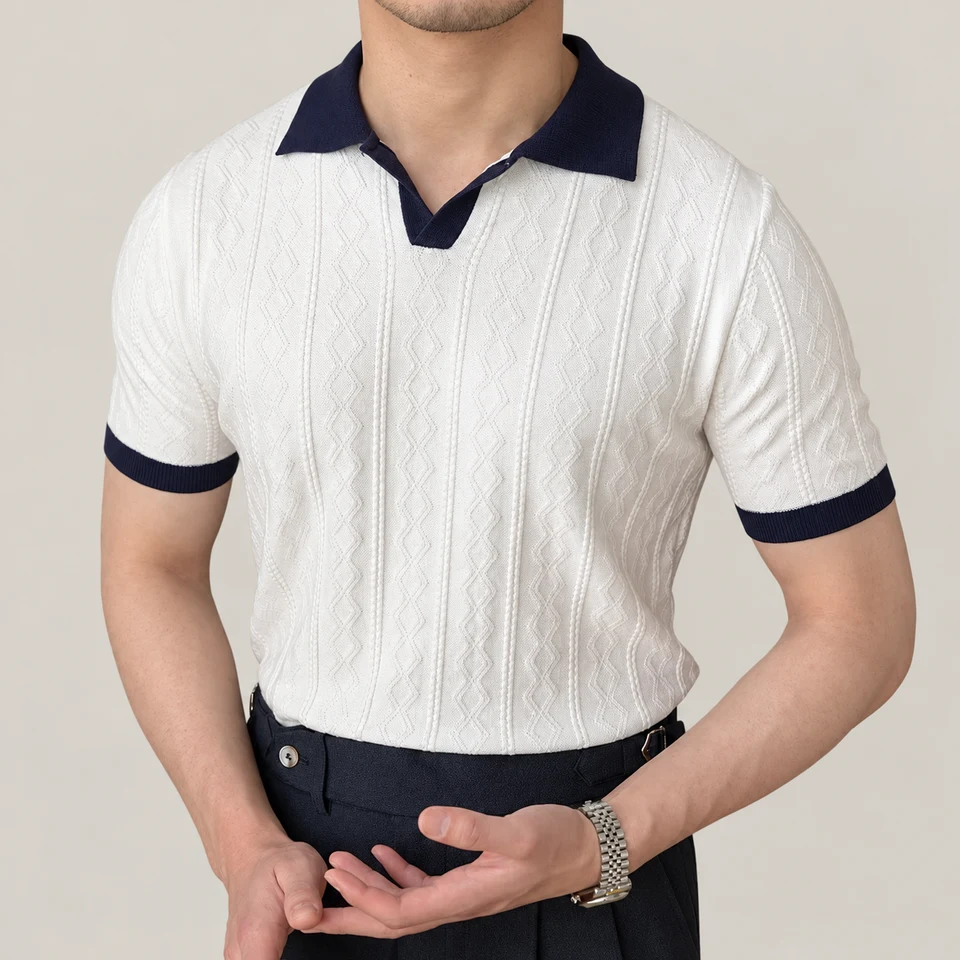 James Jacquard Polo — WHITE — product photograph
