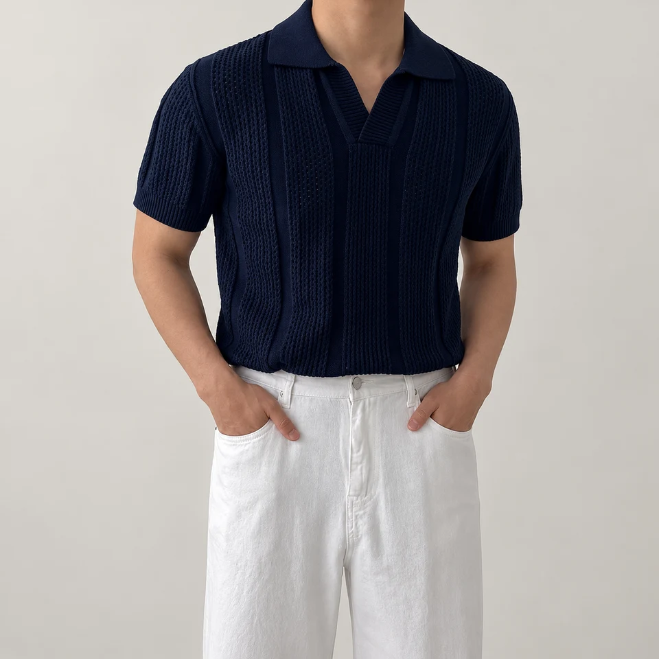 Vincent Knit Polo — BLUE — product photograph