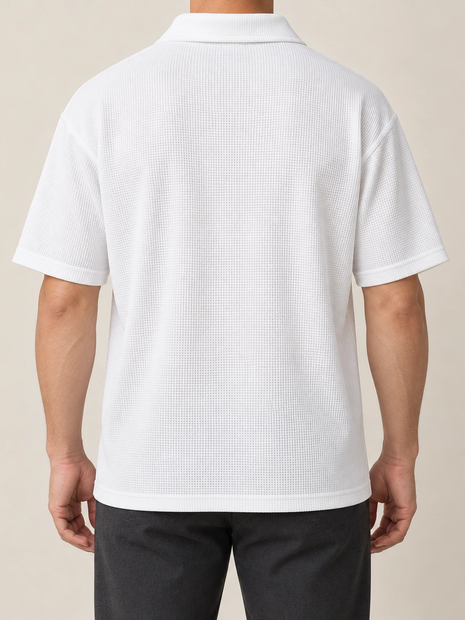 Arthur Waffle Polo — White — Back view
